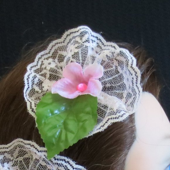 Hand Crafted Barrettes Pink Pansy Floral Lace Rhinestones for Women or Girls - Picture 3 of 10